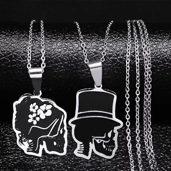 Moon Goddess Boutique Jewelry - STAINLESS STEEL NECKLACE | Gothic British Noble Skeleton Couple 19½" Chains SET